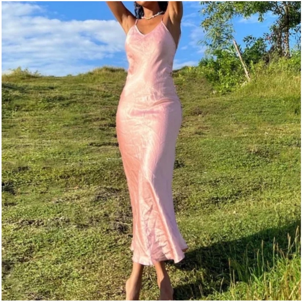 Open Back Satin Slip Dress in Blush Pink